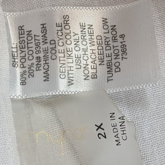 Mynah White Gauzy Button Front Swim Coverup - 2X - Suitable for all sizes below - Picture 7 of 9